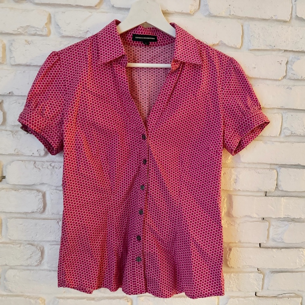 Express Design Studio Pink Patterned Blouse - image 3